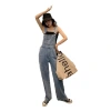 Denim wide-leg overalls for women in summer and autumn, Korean style, slimming high-waisted loose, youthful floor-length denim overalls Item Picture